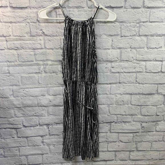 Loft Dress XXSP Black and White Stripe Sleeveless‎ Belted High Neck - Picture 1 of 6
